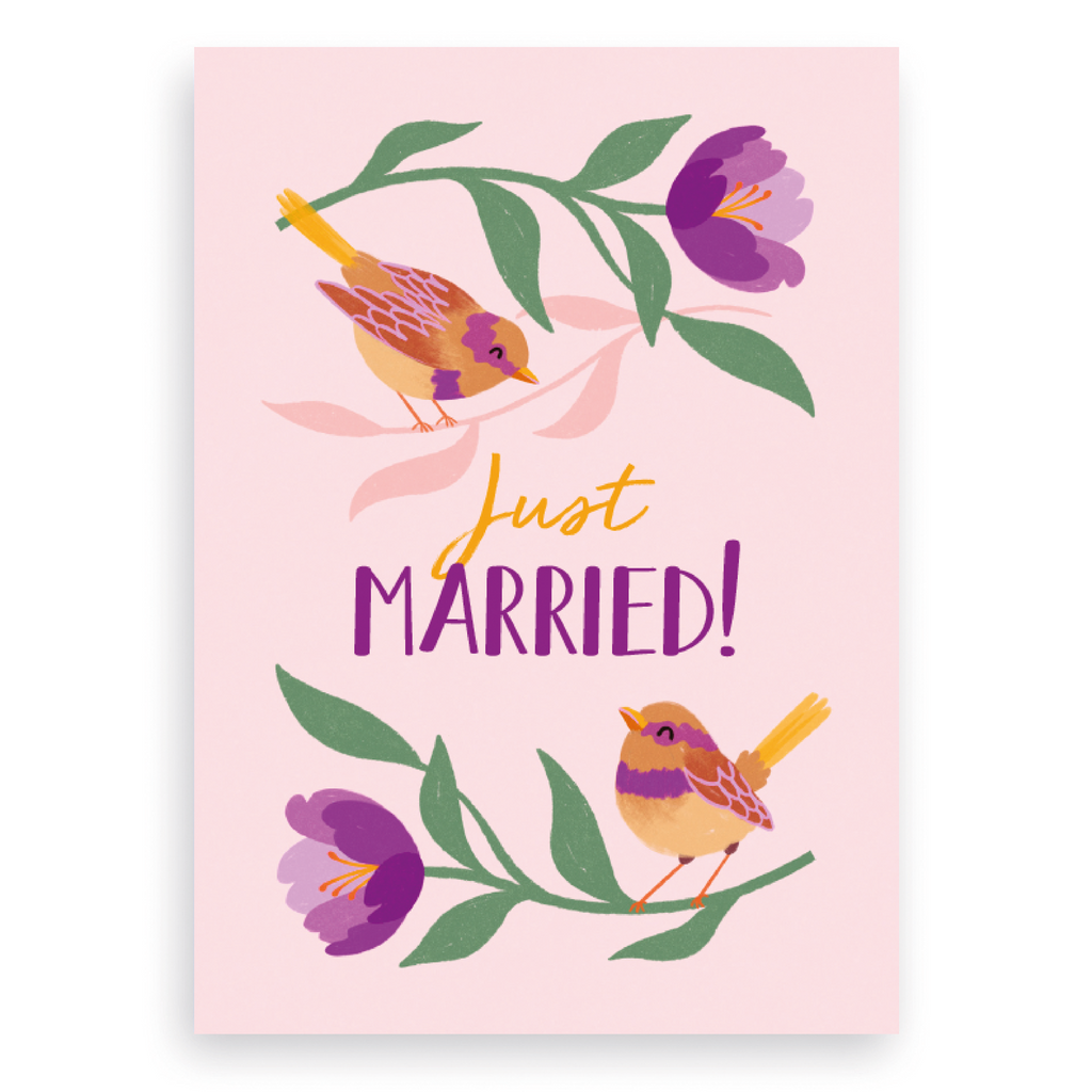 Kaart - Just married vogels