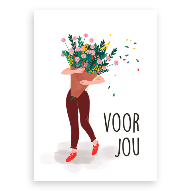 Kaart - Vrouw met bloemen voor jou