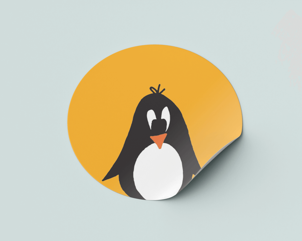 Stickers - pinguïn met okerkleurige achtergrond - Wimaki