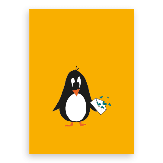 Kaart - Pinguïn met envelop vol hartjes - Wimaki